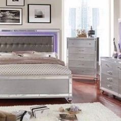Brand New 4 PC Metallic Mirror Bedroom Set