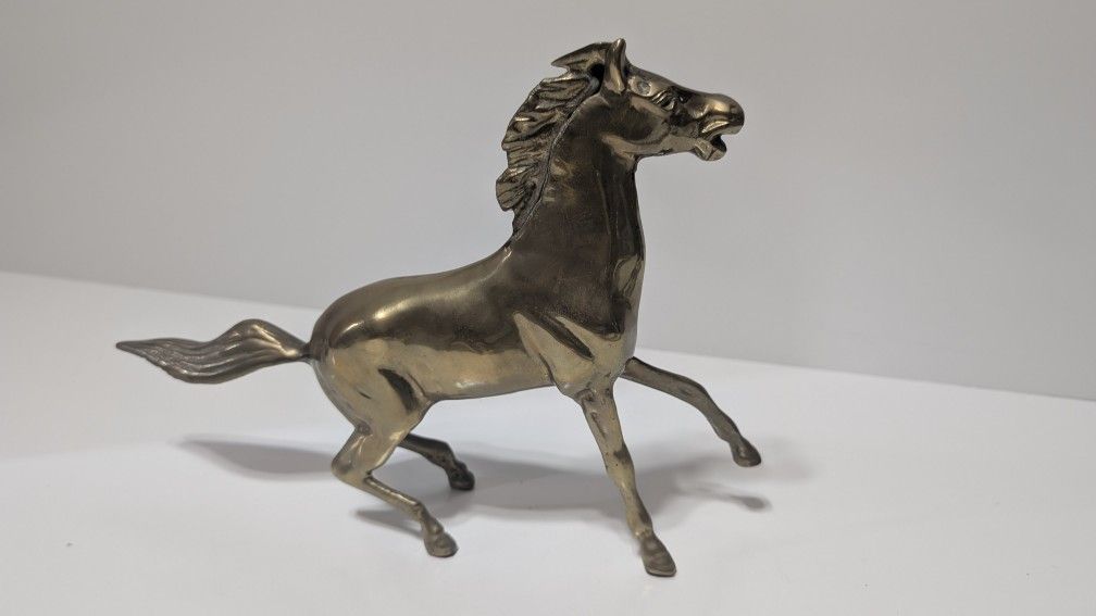 Vintage 8" Solid Brass Horse Figurine Galloping Equestrian Statue Home Decor