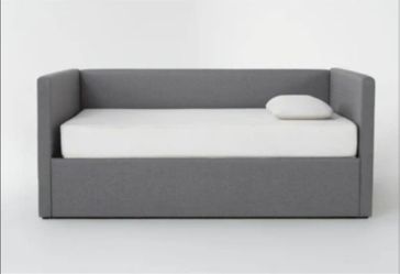 Emmerson IV Grey Full Upholstered Daybed With Pull-Out Twin Trundle / Storage Unit and 2 twin matresses