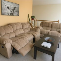 Beige Reclining Sofa Set