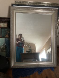 Wooden Mirror  , Color Silver 