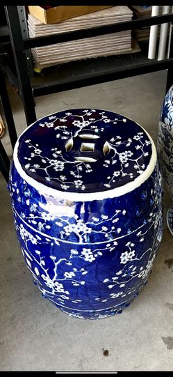 Blue And White Garden Stool 