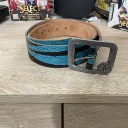 Von Zipper Teal/Black Leather Belt Size 34