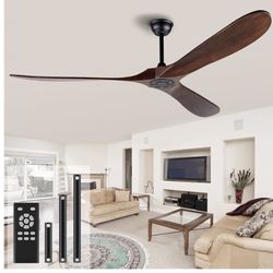 (Walnut)  72 “ Ceiling Fan No Light ，Wood Outdoor Ceiling Fans for Patios Living Room Garage Gazebo Mid Century Modern Exterior Extra Large Waterproof