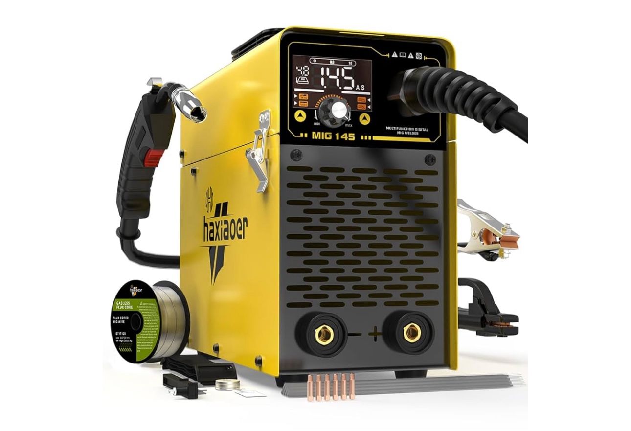 145A MIG Welder, 110V Flux Core MIG Welder Machine, 3-in-1 MIG/Lift TIG/Stick, IGBT Inverter with Digital Display, Portable for Gasless Welding