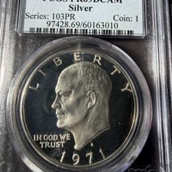 1971-S Eisenhower Silver Dollar $1 – PCGS PR69 DCAM – Deep Cameo Proof – Silver