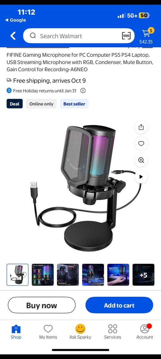 FIFINE Gaming Microphone for PC Computer PS5 PS4 Laptop, USB Streaming Microphone with RGB, Condenser, Mute Button, Gain Control for Recording-A6NEO