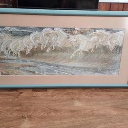 White Horse Photo With a Teal Frame
