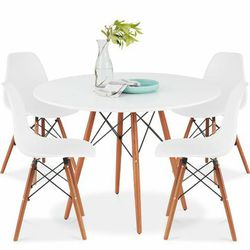 5-Piece Mid-Century Modern Dining Set w/ 4 Chairs, Wooden Legs, Metal Frame

