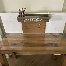 Butcher Block Desk With Wooden Back And Built In Light