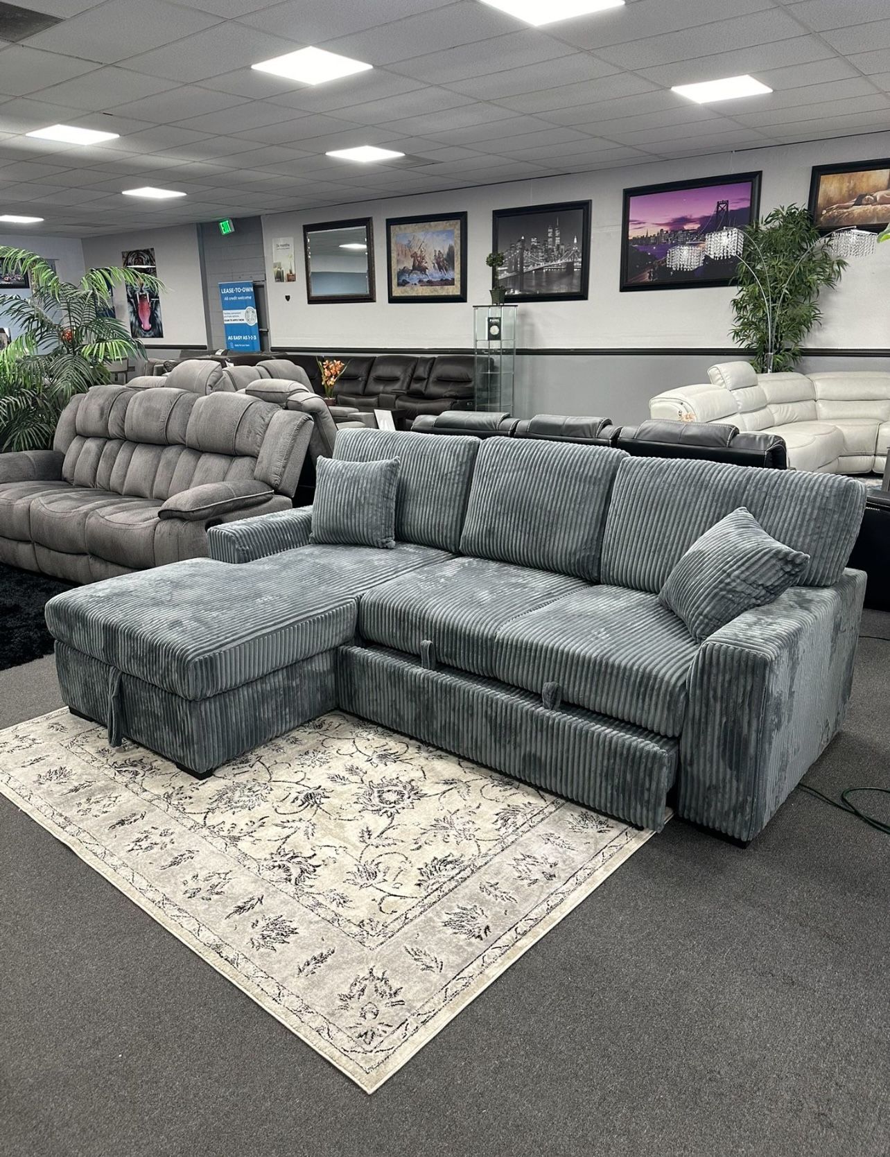 Gray Sofa Sectional w/ Pull Out Sleeper