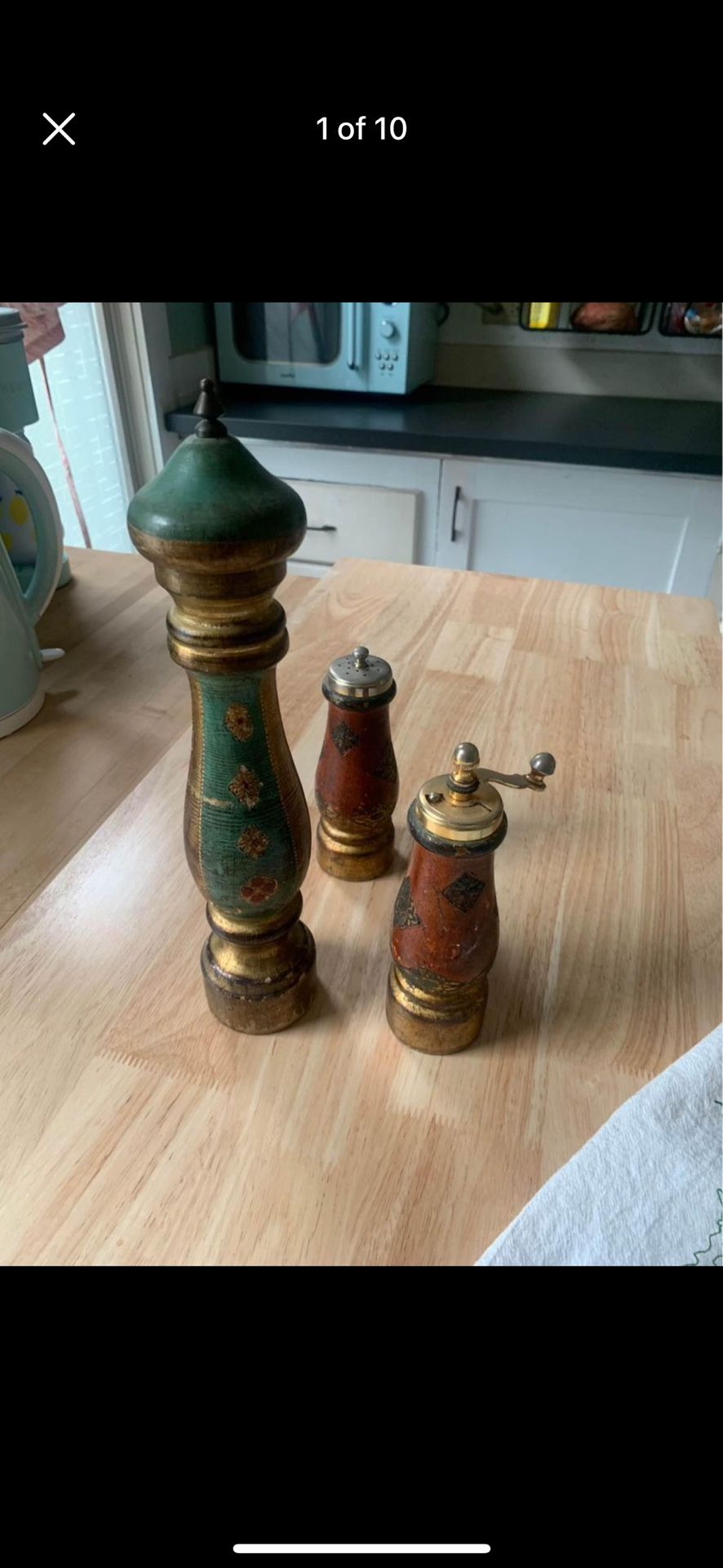 Antique Italian Pepper Grinders and Salt Shaker