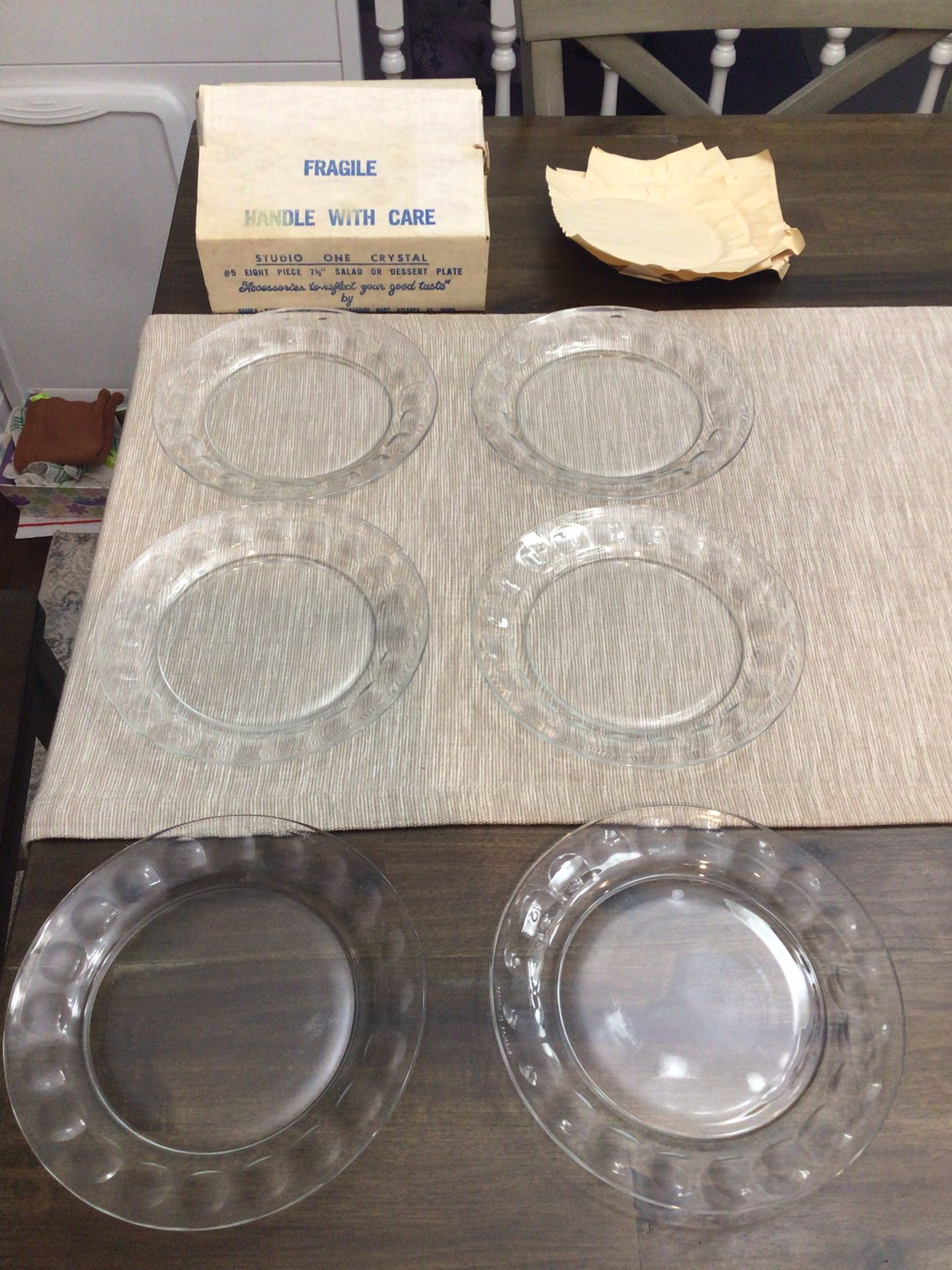 Studio One Crystal 7.5” Salad or Dessert Arcoroc France Plates Six Piece Cristal d’Arques-Durand Made