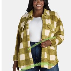 Women's Plus Size plaid green Faux Shearling Jacket, Size 0X (14W). (X)