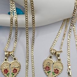 te Amo Couple Hearts Set 2. Hains 2 Pendants Gold-plated 