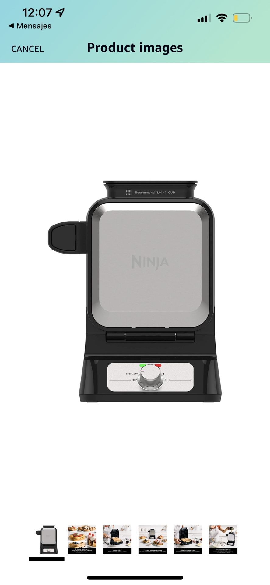 Ninja BW1001 NeverStick PRO Belgian Waffle Maker, Vertical Design, 5 Shade Settings, with Precision-Pour Cup & Chef-curated Recipe Guide, Black & Silv