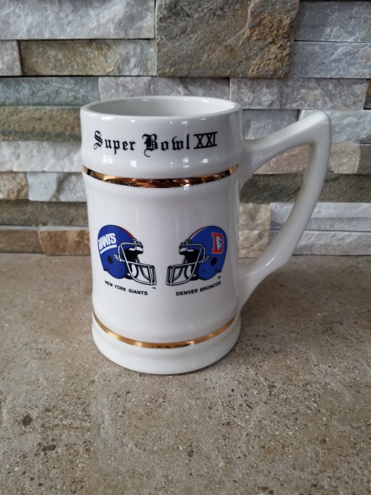 Original 1987 Super Bowl XXl Mug Broncos Vs Giants Rose Bowl Pasadena