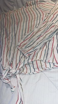 Multi-Color Striped Tie-Front Blouse size Large