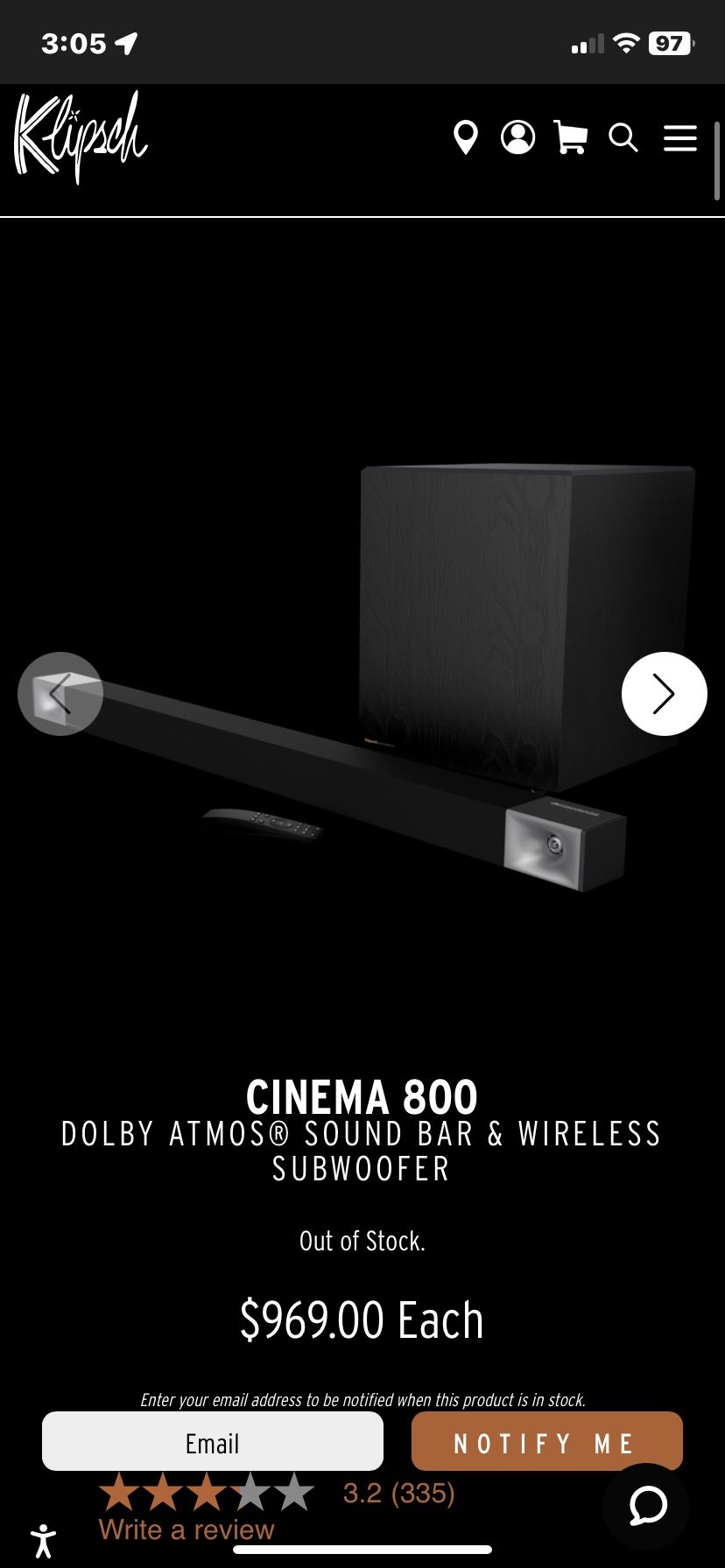 Klipsch Cinema 800 7.1 Sound Bar With 10 Inch Bluetooth Subwoofer 800 Watts Of Power Mega Bass