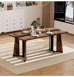 70.9-Inch Large Rectangular Dining Table & Waterproof Desk - Luxury Family Table for 8, Adjustable Legs, Industrial Farmhouse Style, Suitable for Kitc