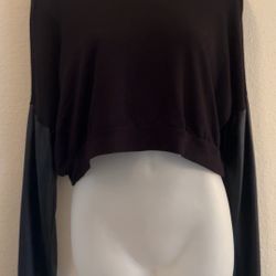 Black Long Leather Sleeved Women's Crop Top