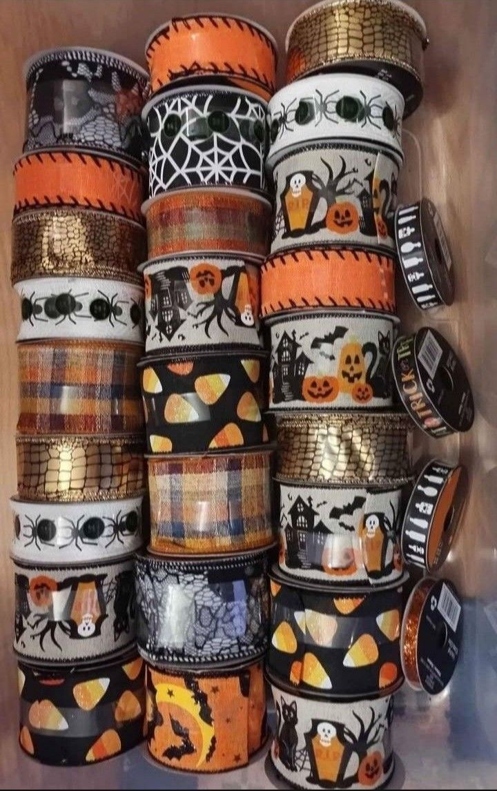 NEW Huge Ribbon Lot Wired Fall Autumn Halloween Craft Sewing Sold As A Lot