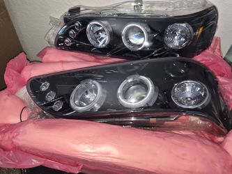 Spec-D® 2LHP-COR93G-TM - Driver and Passenger Side Gloss Black/Smoke Dual Halo Projector Headlights with Parking LEDs