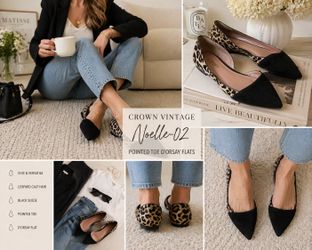 Crown Vintage Flats 6M Black Suede Noelle Leopard Calf Hair Pointed Toe D’Orsay