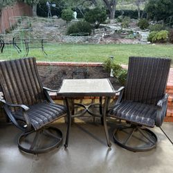 Hampton Bay patio furniture set appears to be the  3-piece set W/Swival Rocking Chairs & Table