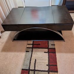 Nion Espresso Solid Hardwood Wood and Metal Rectangle Lift-Top Coffee Table w Matching End Table