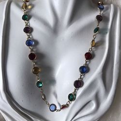 Vintage Gorgeous  1980’s Austrian Bezel Faceted Multicolor Necklace 