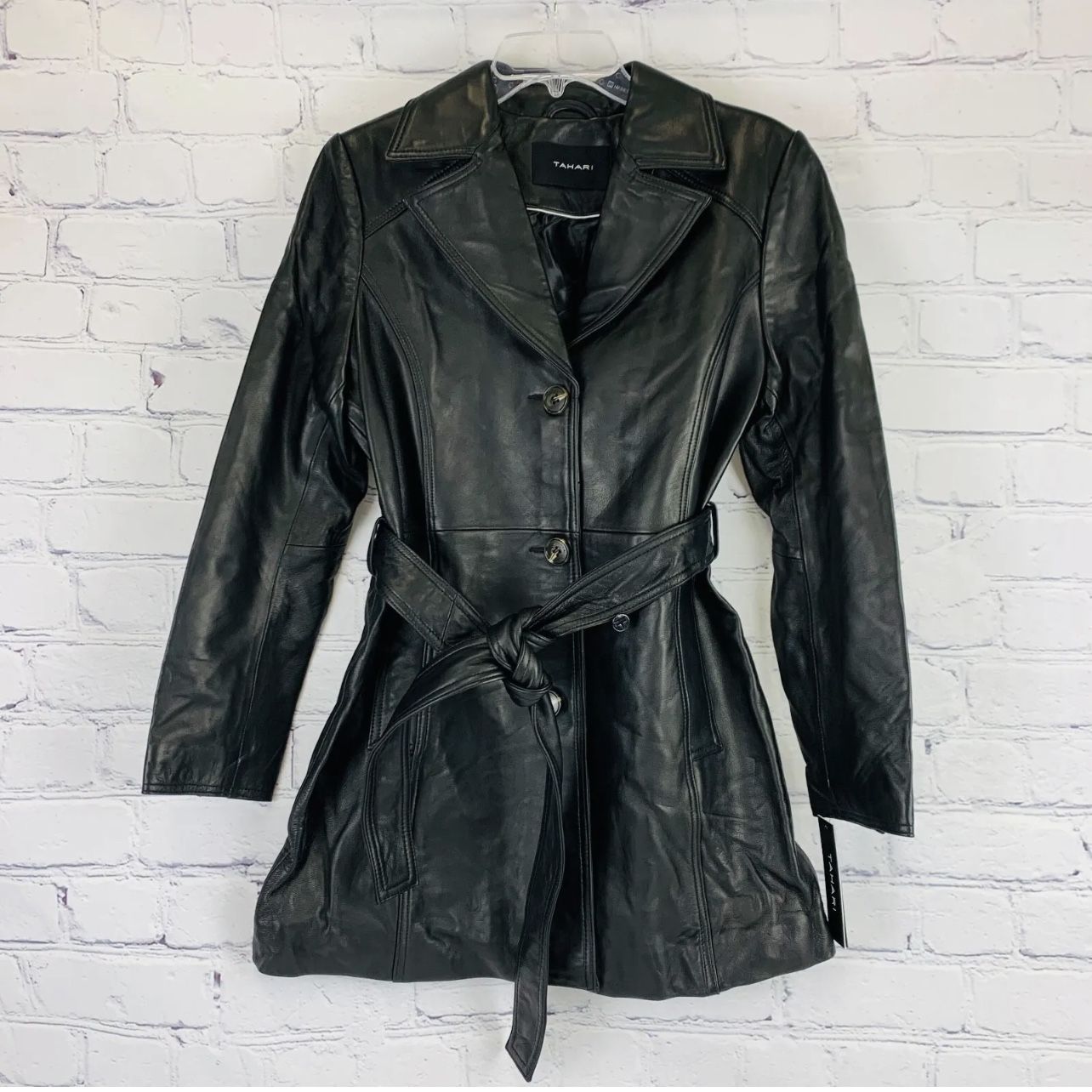 TAHARI Women's Nicole Belted Leather Trench Coat