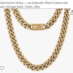 United Se7en Virtue — an Authentic Miami Cuban Link Chain, Vintage Gold, 12mm, 28in