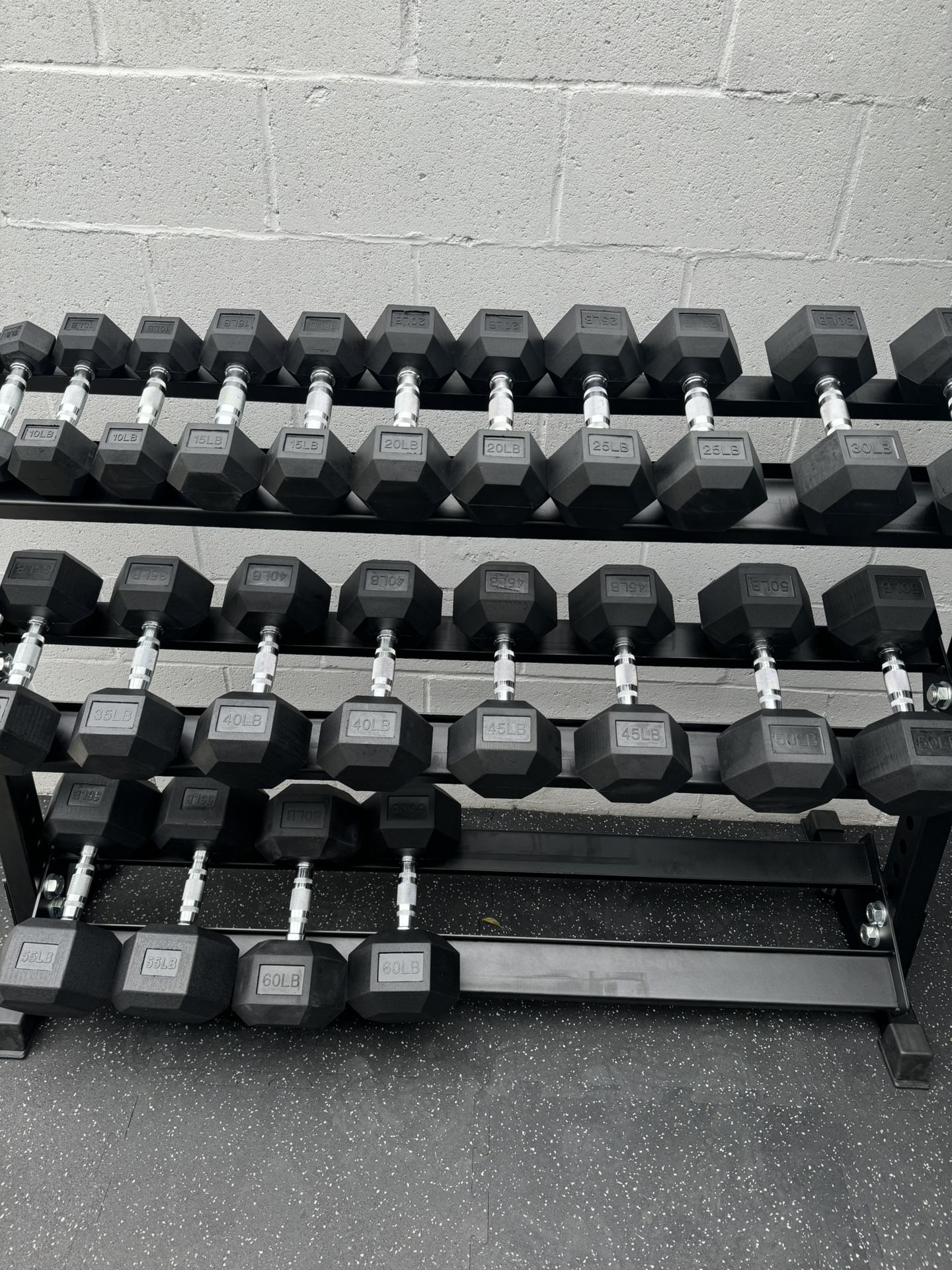New Rubber Hex Dumbbells 5lbs-50lbs/Dumbbell rack included/ Gym Equipment/Weights/Exercise/Training