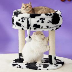 Small cow print cat bed stand