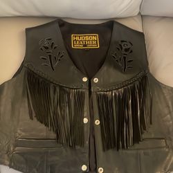 Women’s Fringed Leather Vest With Rose Cutouts