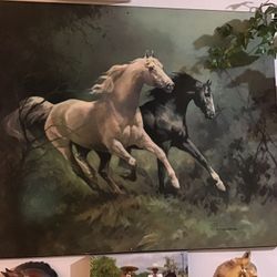 P FULLERTON RUNNING HORSES PRINT ON SOILD WOOD DECOUPAGE ART VINTAGE  22x28