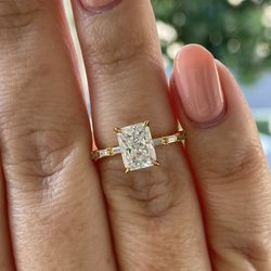 Yellow Gold Vermeil Engagement Ring With 2CT Radiant Cut CZ Diamonds 