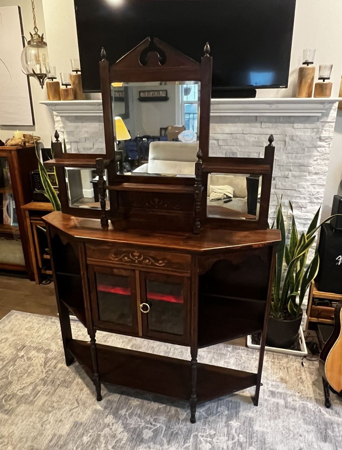 Vintage Antique Entry/Display Cabinet Solid Wood In Excellent Condition For It’s Age