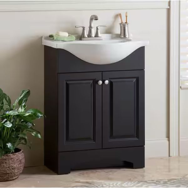 Glacier Bay Chelsea 26 in. Single Sink Charcoal Bath Vanity with White Porcelain Top (Assembled)