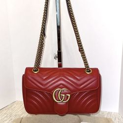  GG Marmont Shoulder Bag Red Cowhide Brand New With Box
