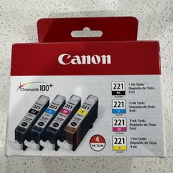 Genuine Canon CL-221 Ink Cartridges - Black, Cyan, Magenta, Yellow - SEALED/NEW