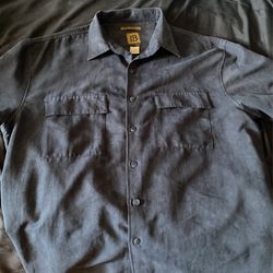 Navy Blue Suede Microfiber Long Sleeve Button Up XL