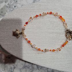 Orange Swarovski Anklet With Clasp With Sea Turtle Charm