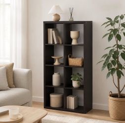 8-Cube Cubicle Bookshelf, Cube Bookcase with Open Back, Reversible Book Shelf, Cube Storage Organizer, 15 x 30 x 58, for Living Room, Home Office, Dar
