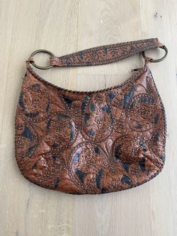 KIPPY’S Coronado Brown Leather Bag Rhinestone Floral Handbag