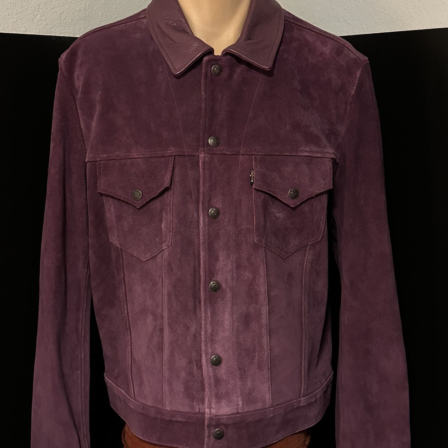 NWT Levi’s Big E Suede, Trucker Jacket, Purple, Italy,2 Sm 