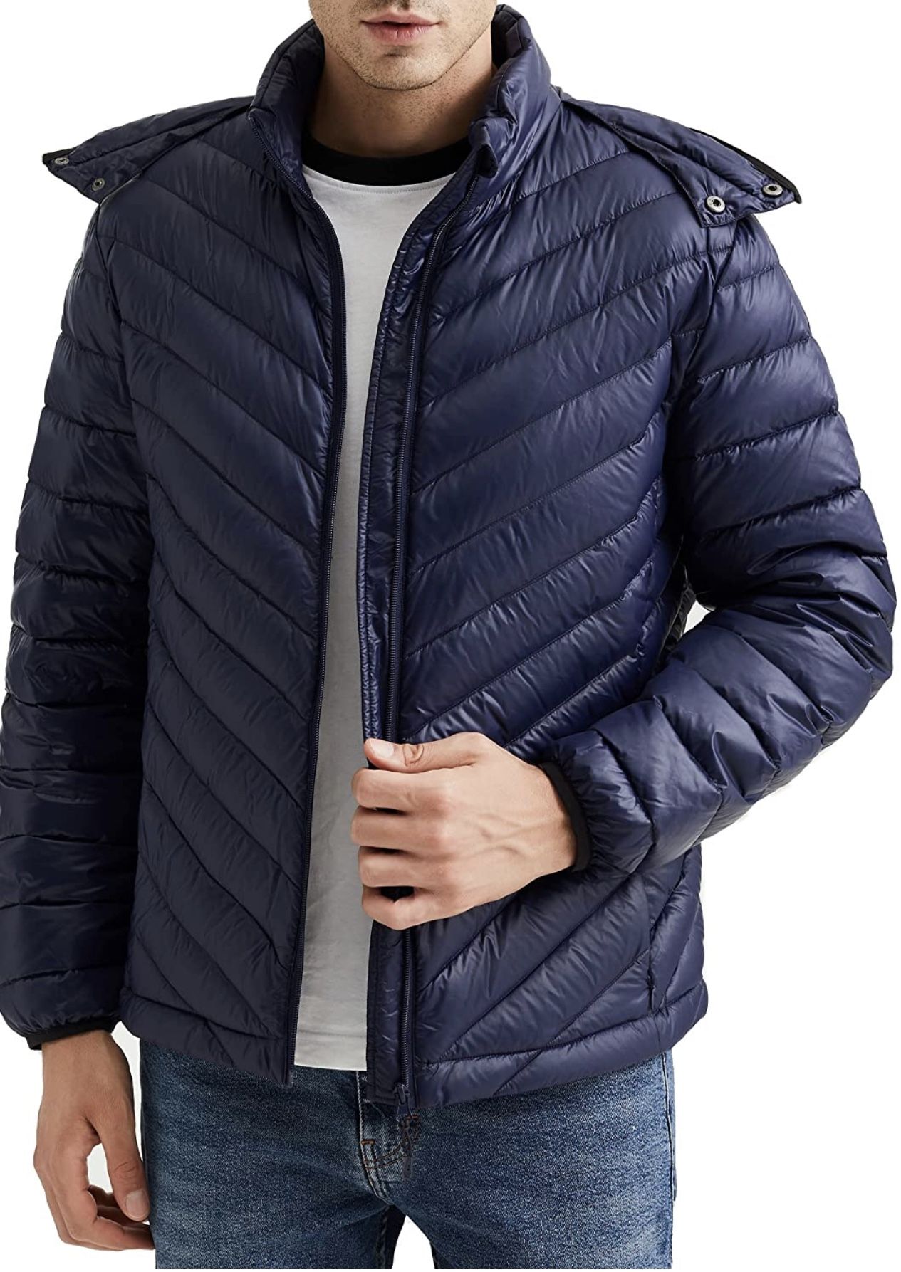 SEFFORANO Men's Down Jacket Packable Outerwear Water Resistant Lightweight Winter Coat with Hood