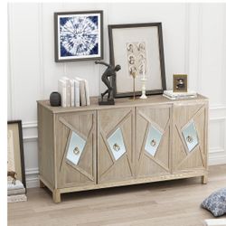 60" Retro Sideboad Buffet Cabinet, Console Table Display Cabinet with Carved Effect Decoration Doors Buffet Storage Cabinet Coffee Bar Cab