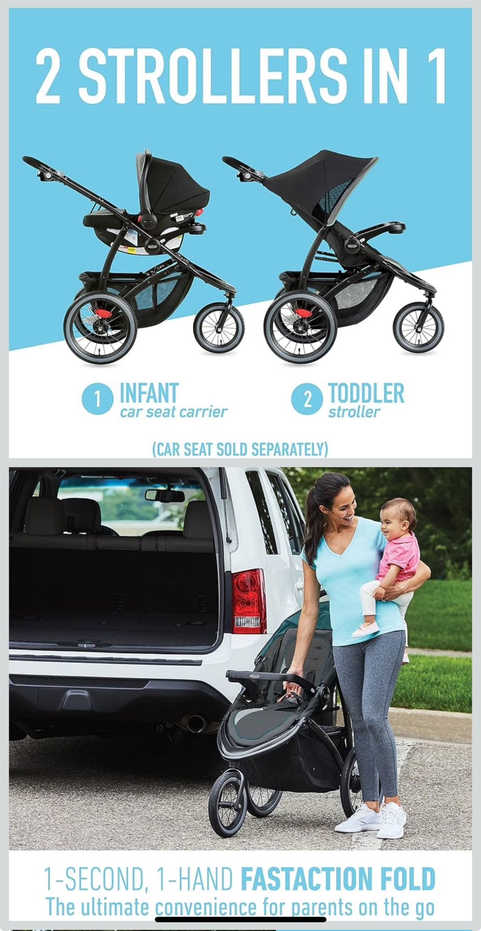 Graco FastAction Jogger LX Stroller - Drive, Convenient One-Hand Fold, ICS Compatible